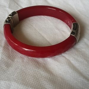 Red jade and sterling bangle bracelet